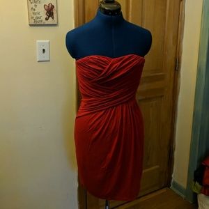 Express Red Strapless Ruched Top Cotton Dress